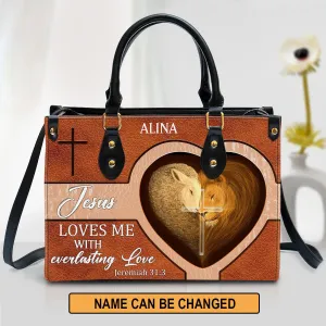 Personalized Lion Leather Bag Jesus Loves Me With Everlasting Love - Women Pu Leather Bag - Christian Gifts For Women