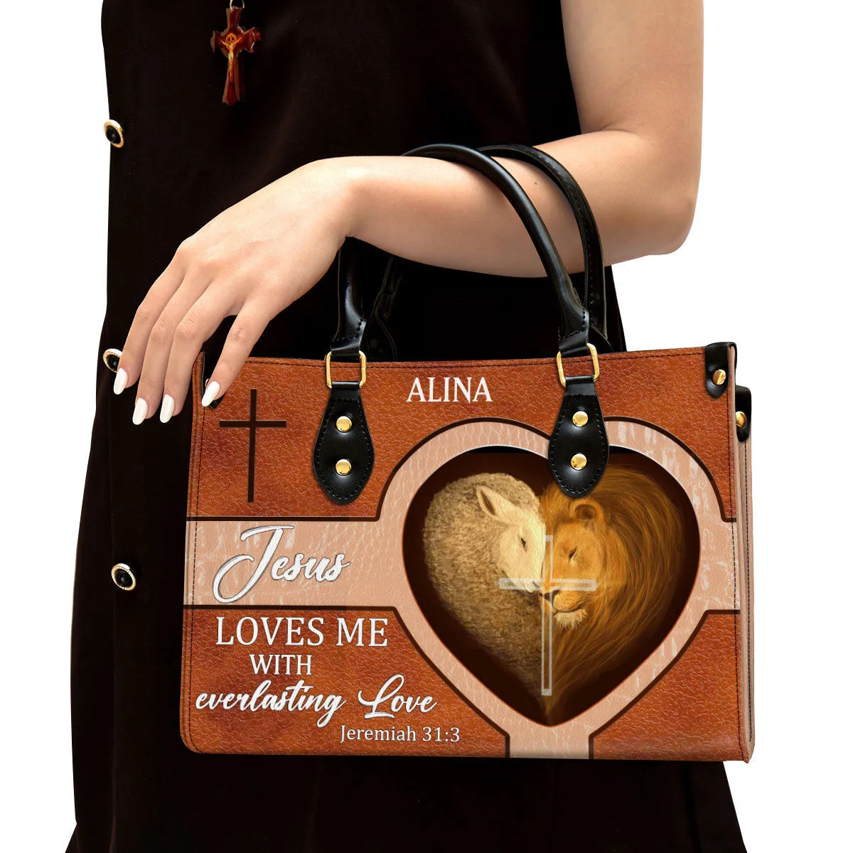 Personalized Lion Leather Bag Jesus Loves Me With Everlasting Love - Women Pu Leather Bag - Christian Gifts For Women