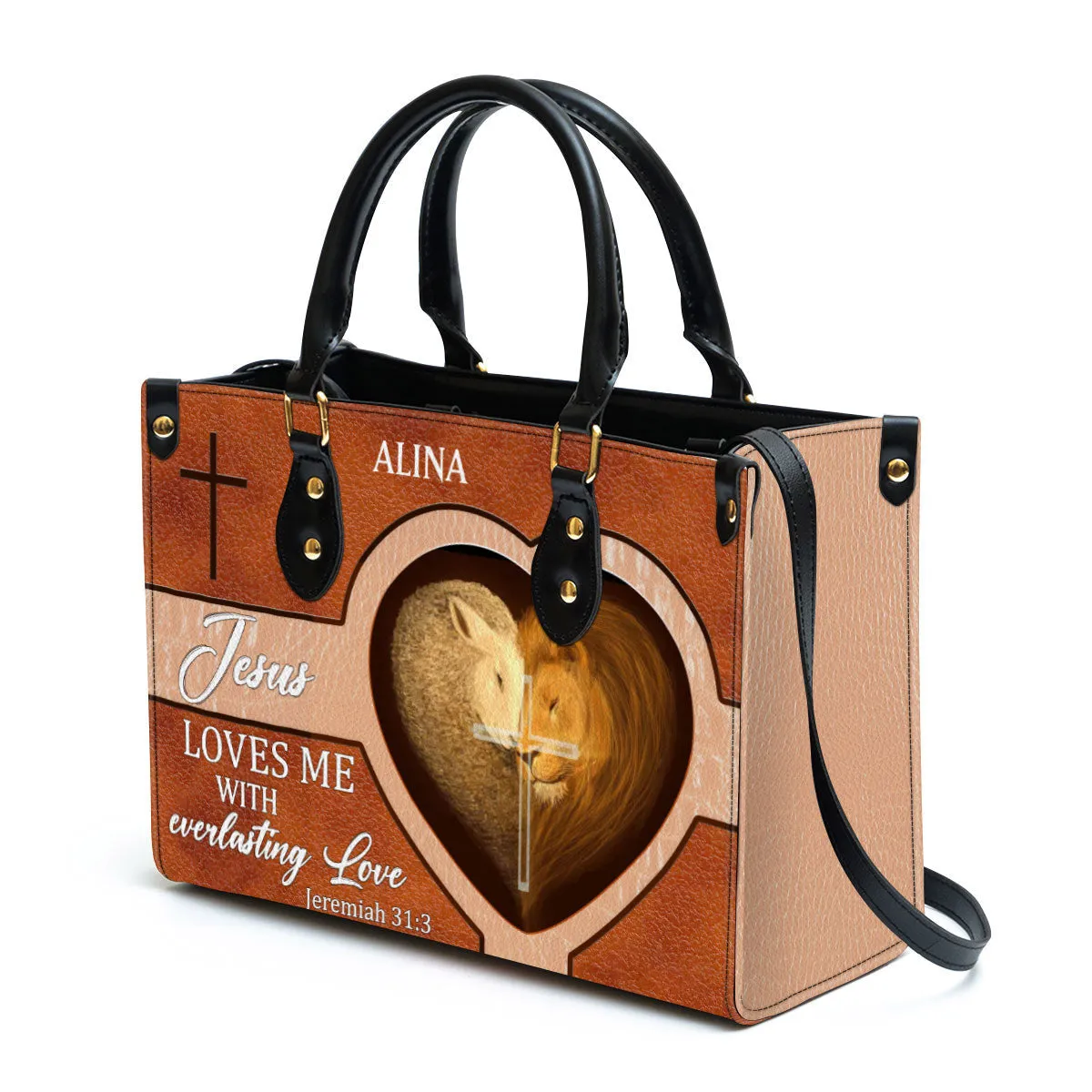 Personalized Lion Leather Bag Jesus Loves Me With Everlasting Love - Women Pu Leather Bag - Christian Gifts For Women