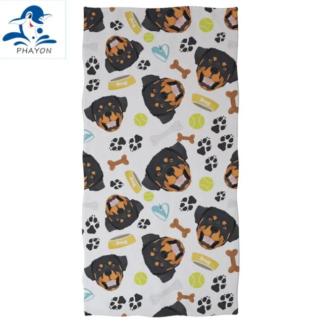 PHAYON 1Pcs Quicky-dry Microfiber Bath Towels Cute Cartoon Dogs 75*150cm Beach Towel Love Large Sport Towels Camping Accessories