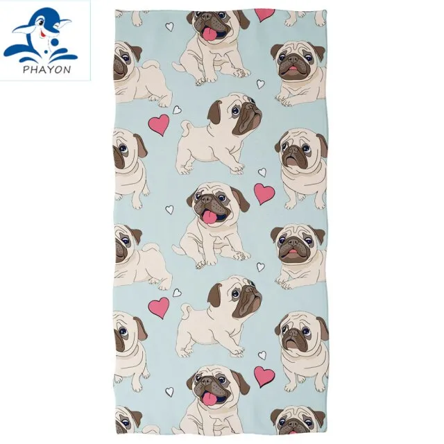 PHAYON 1Pcs Quicky-dry Microfiber Bath Towels Cute Cartoon Dogs 75*150cm Beach Towel Love Large Sport Towels Camping Accessories