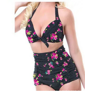 Push-up Swimsuit 2016 High Waist Bikini Plus Size Women Swimwear Dot Bathing Suit Padded Bikini Set Retro Bandage Sexy Beachwear