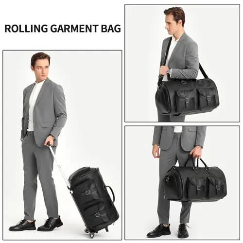 Rolling Garment Bags for Travel,Convertible Duffle Garment Bag Roller Bags for Travel Carry on Garment Bag with Wheels Luggage Rolling Weekender Roller Duffle Bags for Travel-Black