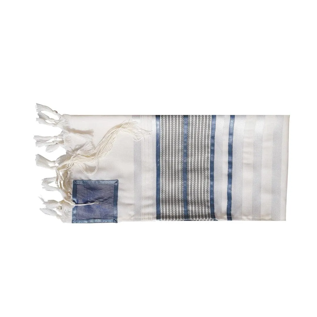 Smoked Blue with Light Blue Stripes Tallit, Bar Mitzvah Tallit Set, Tzitzit Hebrew Prayer Shawl