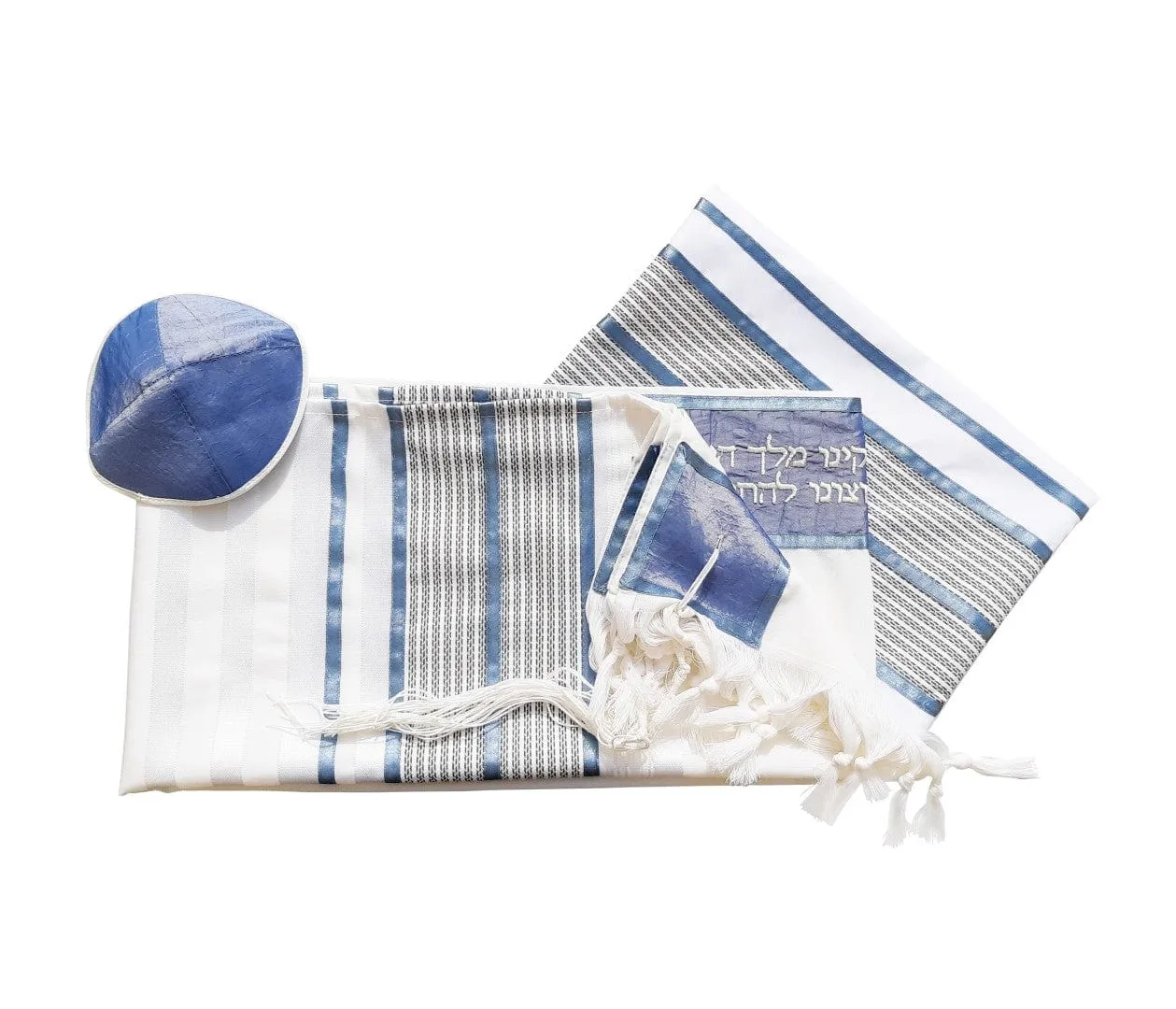 Smoked Blue with Light Blue Stripes Tallit, Bar Mitzvah Tallit Set, Tzitzit Hebrew Prayer Shawl