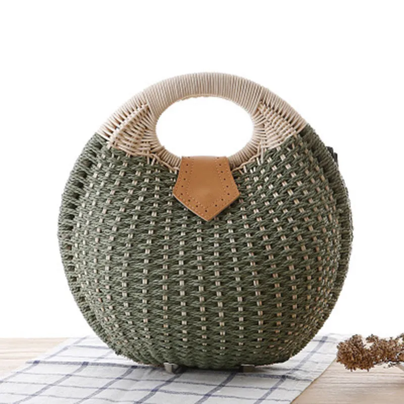 Snail Beach Straw Tote Bag with Rattan Wrapped Handle