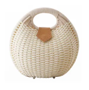 Snail Beach Straw Tote Bag with Rattan Wrapped Handle