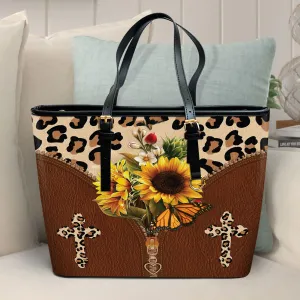 Sunflower Large Leather Tote Bag - Christ Gifts For Religious Women - Best Mother's Day Gifts