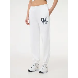 White Sports Print Joggers