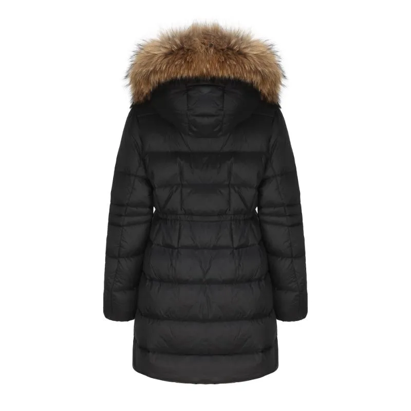 Women's Mystic Elegant Goose Down Jacket with Genuine Racoon Fur Trim