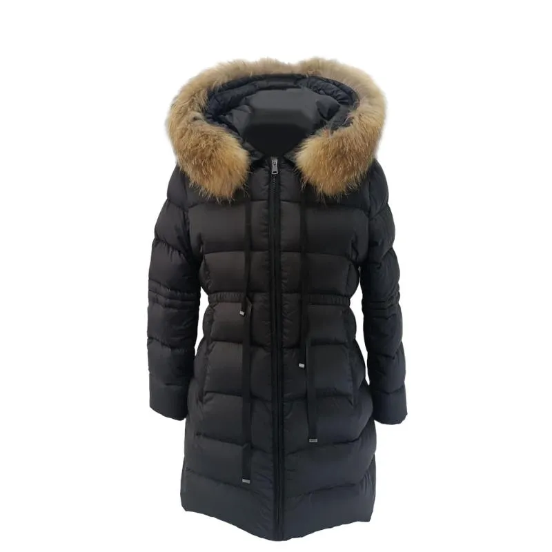 Women's Mystic Elegant Goose Down Jacket with Genuine Racoon Fur Trim