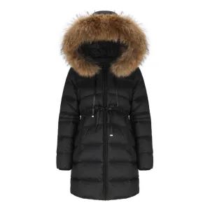 Women's Mystic Elegant Goose Down Jacket with Genuine Racoon Fur Trim