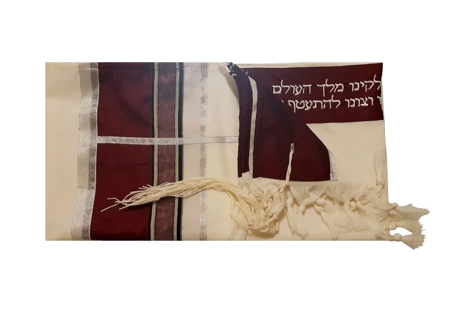 Wool Tallit With Bordeaux, Silver and Gray Decorations, Hand Made Bar Mitzvah Tallit, Man Tallit