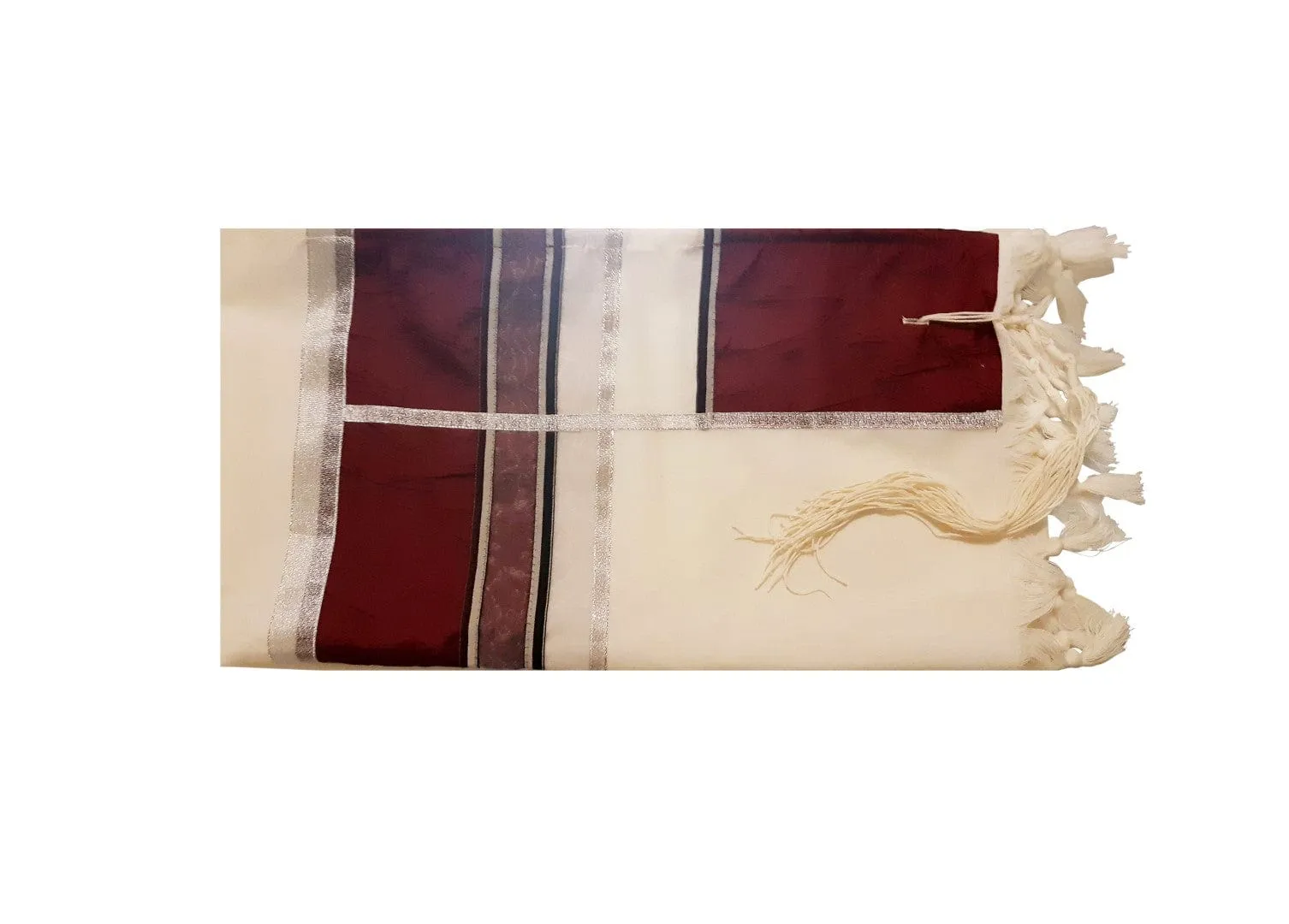 Wool Tallit With Bordeaux, Silver and Gray Decorations, Hand Made Bar Mitzvah Tallit, Man Tallit