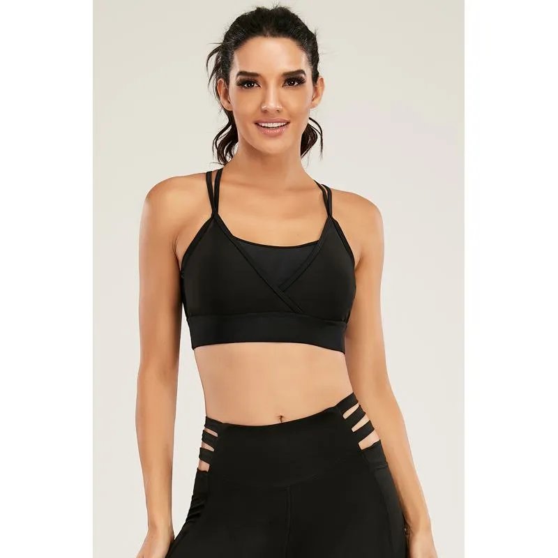 Yoga Black Tight-Fitting Sports Fitness Running Patchwork Mesh Sports Bra